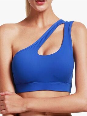 Sexy Blue One Shoulder Sports Bra Medium Support Yoga Workout Top M